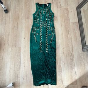 Beautiful Emerald Green Dress with Gold grommet details